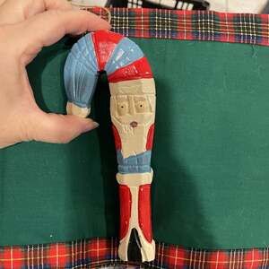 VTG CARVED WOOD SKINNY SANTA 7” CHRISTMAS ORNAMENT UNBRANDED